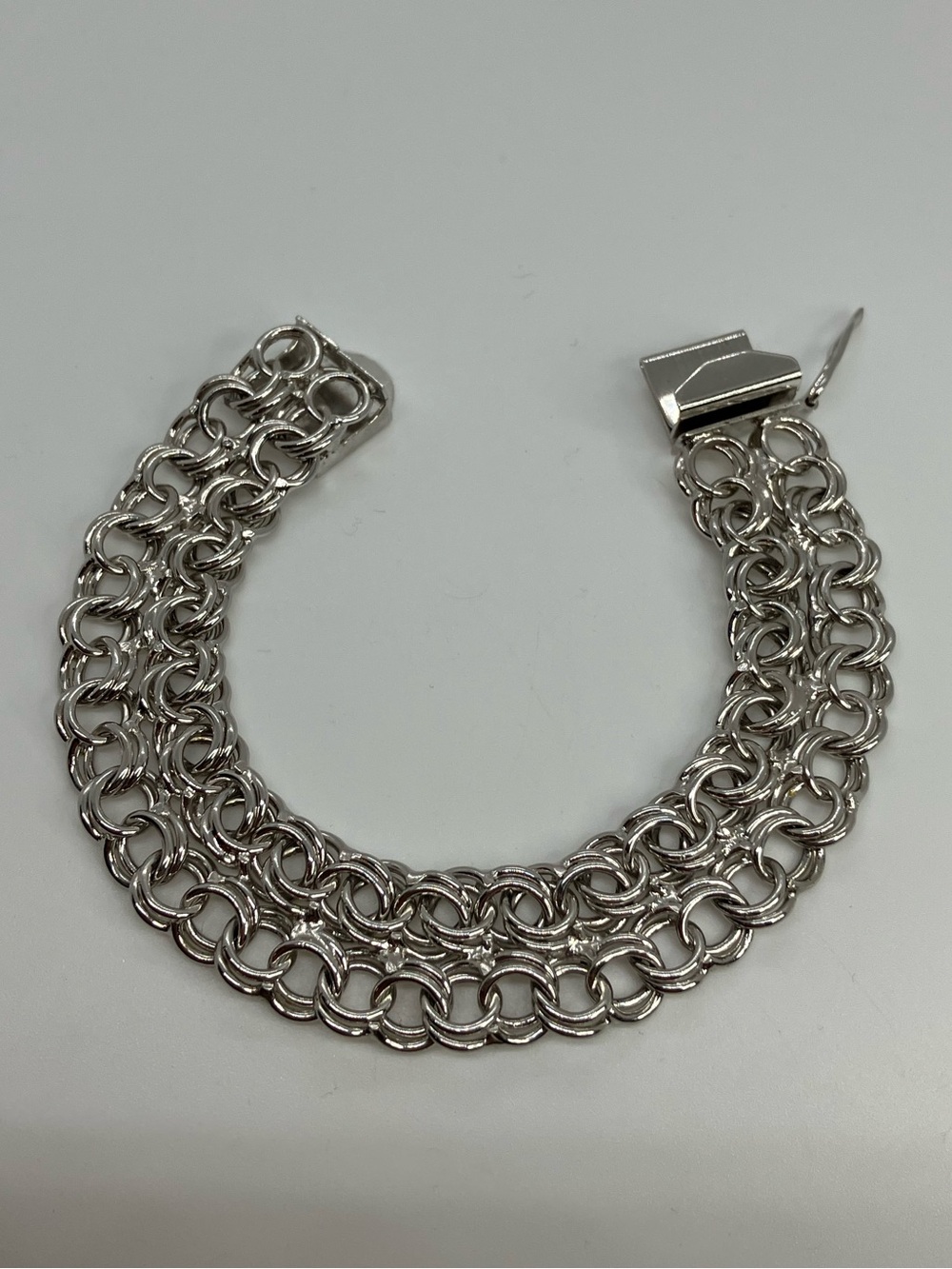 Vtg 925 Double Link Starter Charm Bracelet Sterling Silver | 6.1” Length / 19g